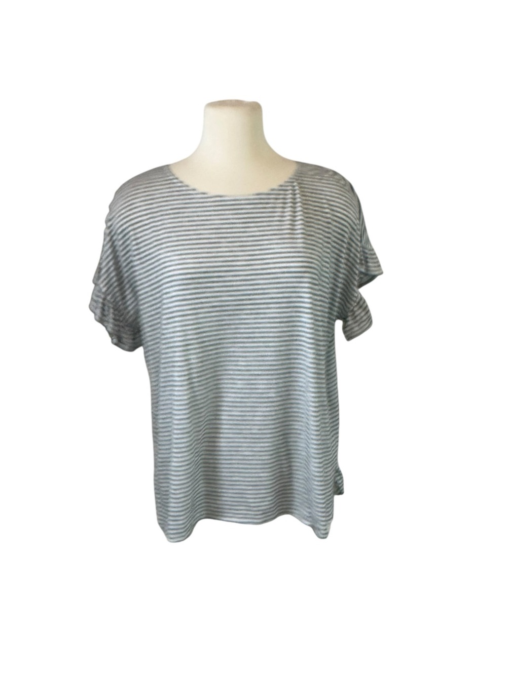 Max Studio Gray and White Striped Short Sleeve Tee